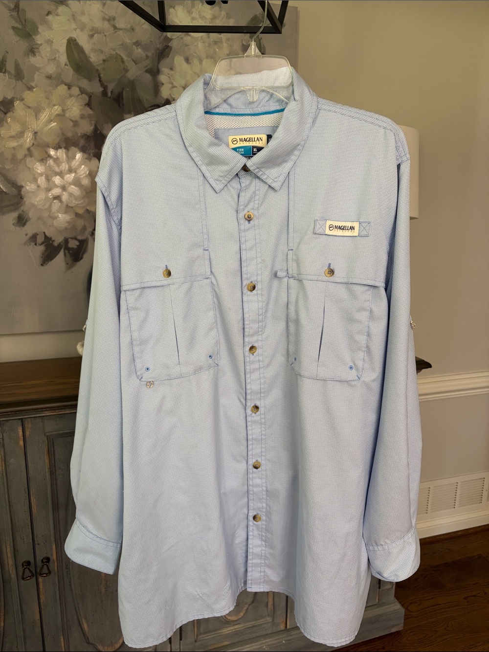 Magellan Outdoors Pale Blue Long-Sleeve Button-Down Fishing Shirt
